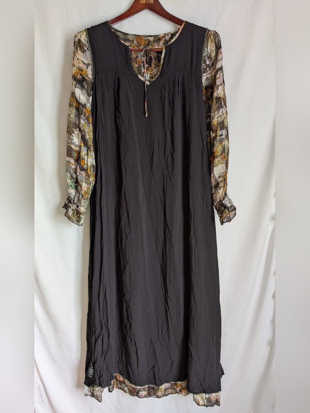 Anthropologie Blair Shimmer Maxi Dress L Gold Metallic Abstract Print Lined - Picture 6 of 14